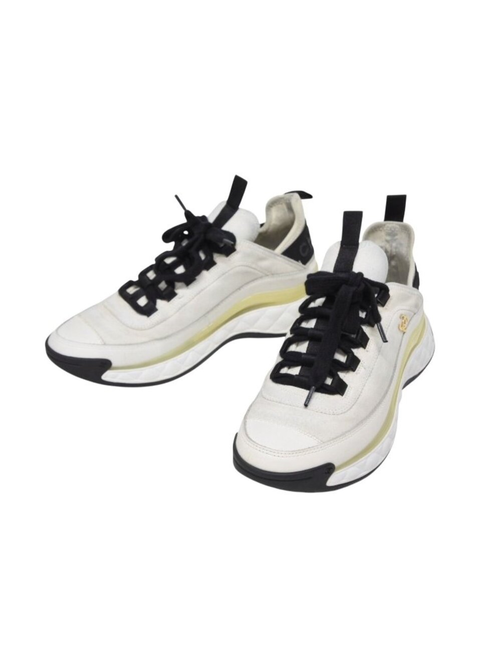 Chanel Low-Top Sneakers Mixed Fiber Calfskin White Black